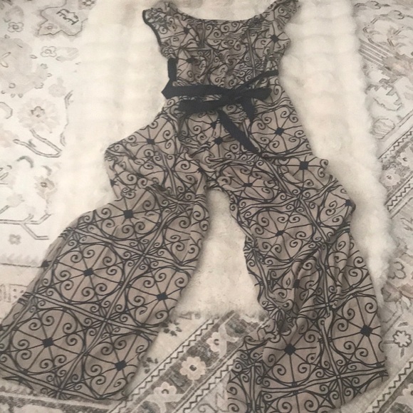 Pants - Elegant Navy blue and Tan Jumpsuit